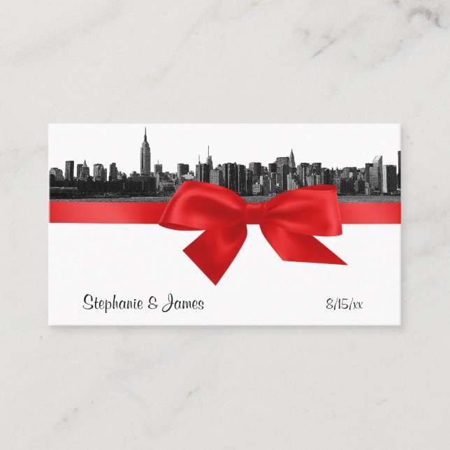 NYC Wide Skyline Etched BW Red Place Cards #2 (Front)