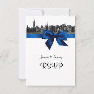 NYC Wide Skyline Etched BW Royal Blue RSVP #2 Card