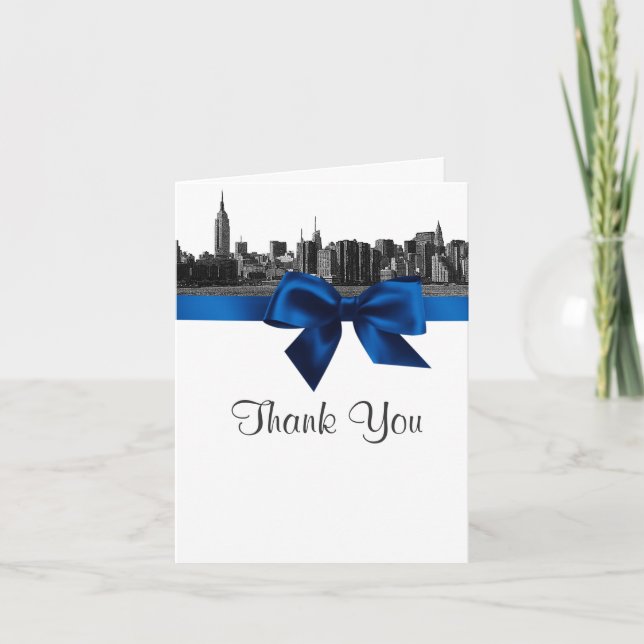 NYC Wide Skyline Etched BW Royal Blue Thank You (Front)