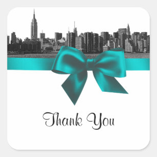 NYC Wide Skyline Etched BW Teal Favour Tag #2