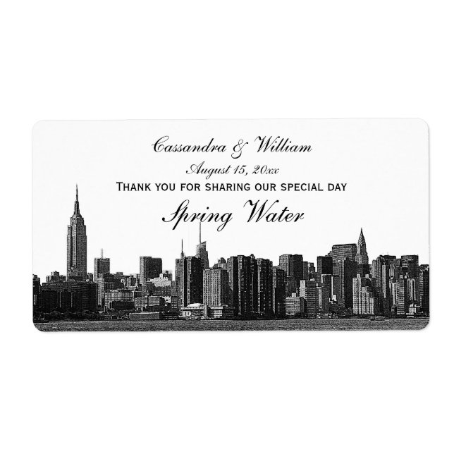 NYC Wide Skyline Etched BW Water Bottle (Front)