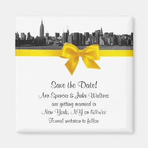 NYC Wide Skyline Etched BW Yellow Save the Date Magnet