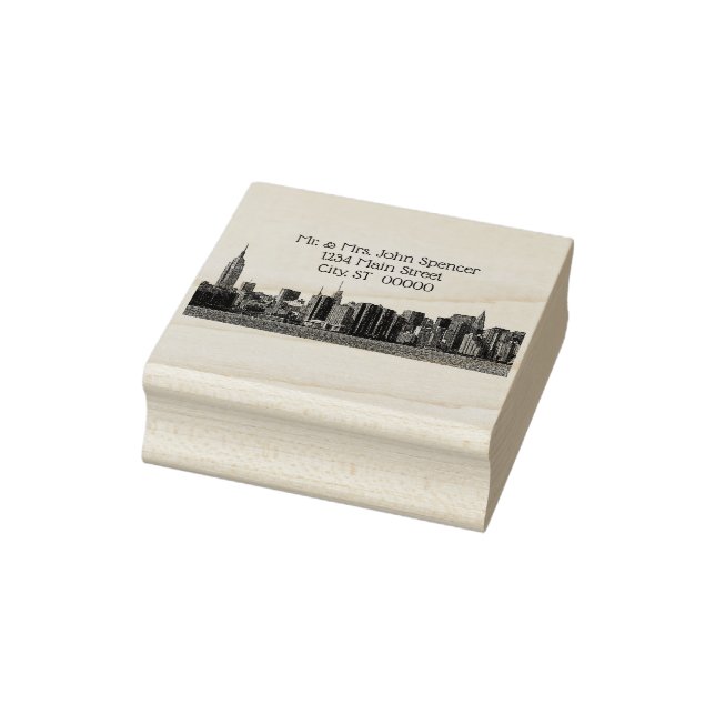 NYC Wide Skyline Etched Name Return Address  Rubber Stamp (Stamp)