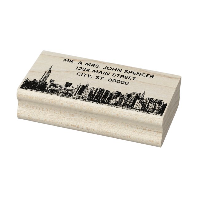 NYC Wide Skyline Etched Name Return Address Rubber Stamp (Stamp)