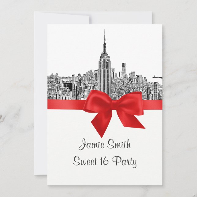 NYC Wide Skyline Etched Sweet Sixteen Invitation (Front)