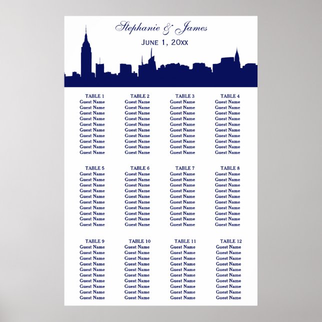 NYC Wide Skyline Silhouette DIY BG Blue Poster (Front)