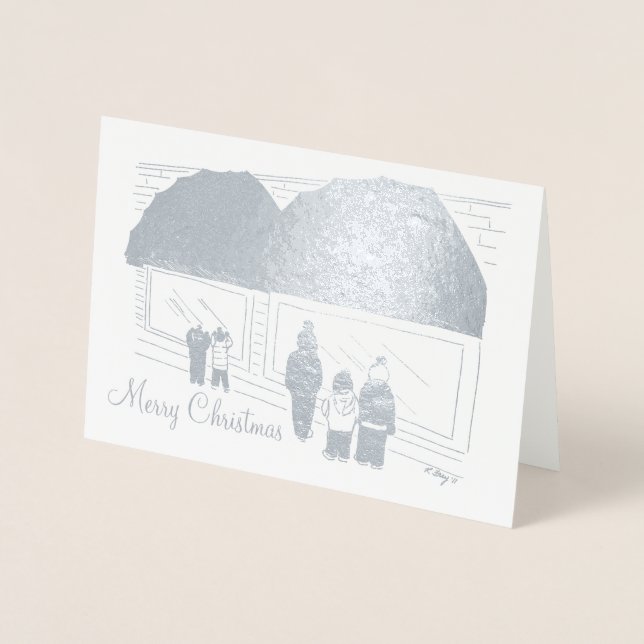 NYC Window Shopping Merry Christmas Holiday Xmas Foil Card (Front)