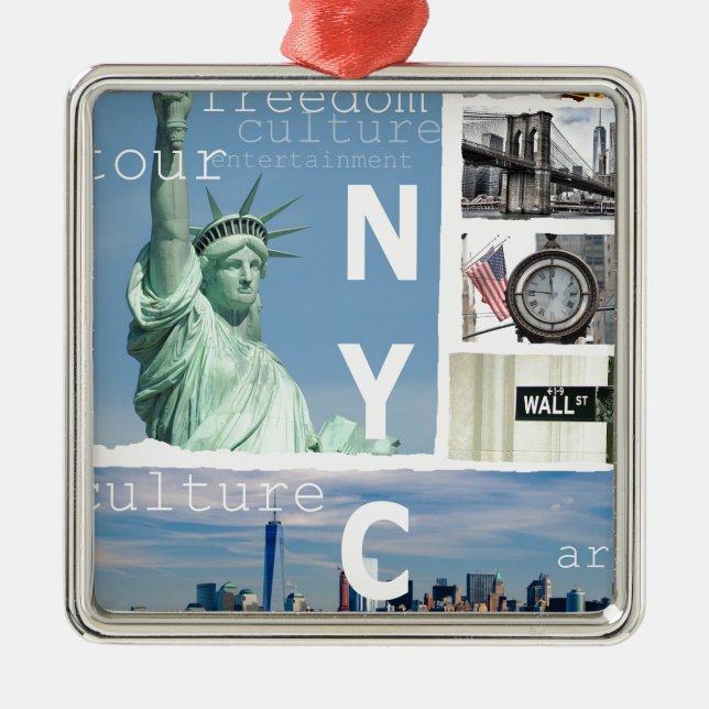 Nyc Yellow Taxi Manhattan Brooklyn Bridge Liberty Metal Tree Decoration (Front)
