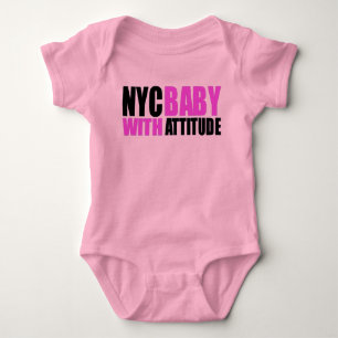 NycBabywAttitude_blk&pink girl Baby Bodysuit