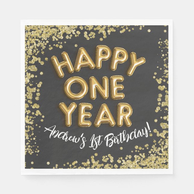 NYE 1st New Years Birthday Happy One Year Invite Napkin (Front)