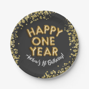 NYE 1st New Years Birthday Happy One Year Invite Paper Plate