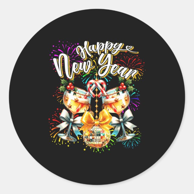 Nye Champagne Disco Coquette Bow New Year Firework Classic Round Sticker (Front)