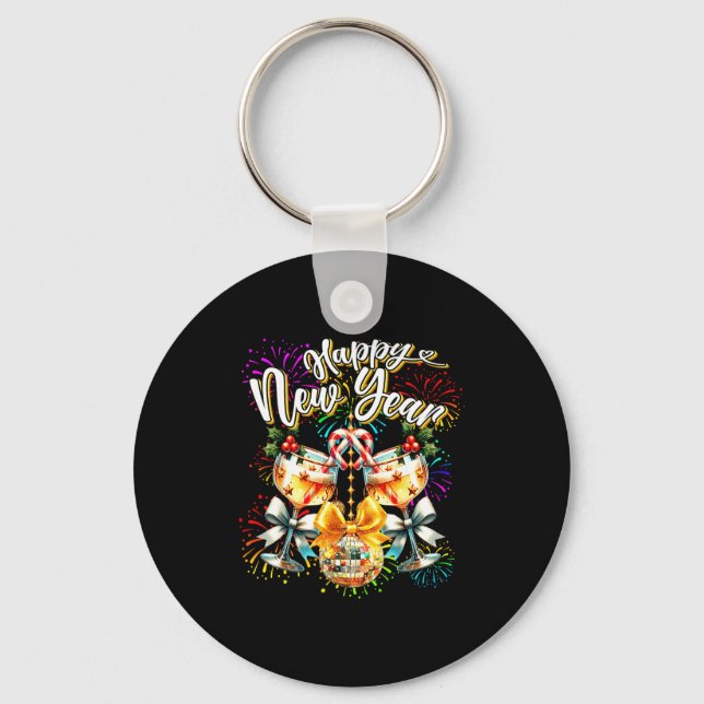 Nye Champagne Disco Coquette Bow New Year Firework Key Ring (Front)