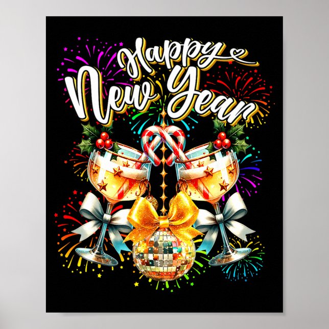 Nye Champagne Disco Coquette Bow New Year Firework Poster (Front)