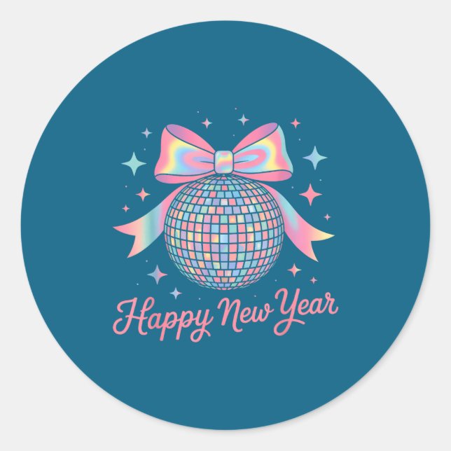 Nye Disco Ball Luxury Golden Happy New Year  Classic Round Sticker (Front)