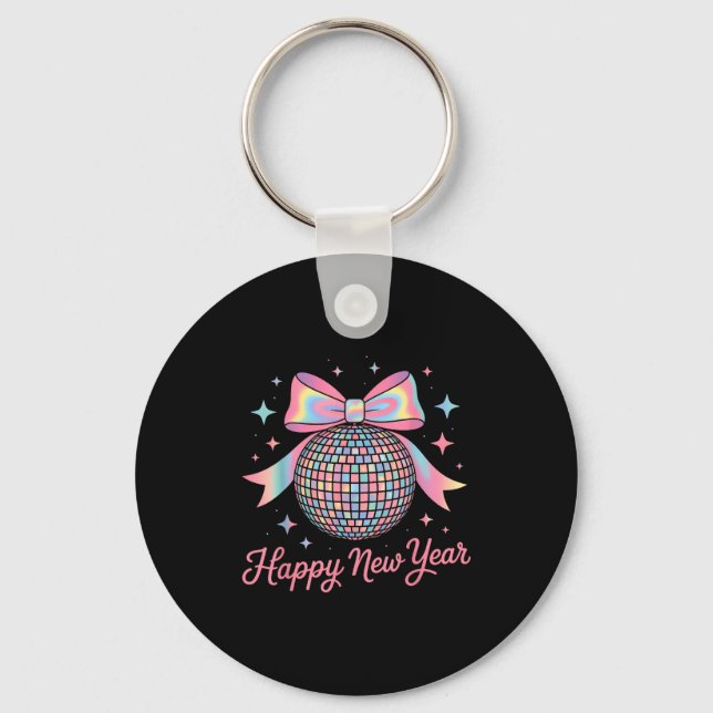 Nye Disco Ball Luxury Golden Happy New Year  Key Ring (Front)