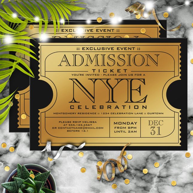 NYE Gold Ticket Party Invitations (Creator Uploaded)