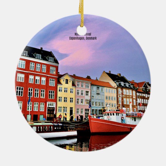 Nyhavn Canal, Copenhagen, Denmark Ceramic Tree Decoration (Back)