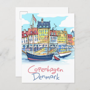 Nyhavn Copenhagen Denmark Illustration Travel Postcard