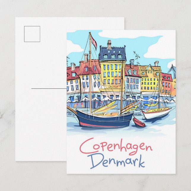 Nyhavn Copenhagen Denmark Illustration Travel Postcard (Front/Back)