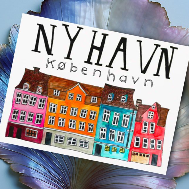 NYHAVN Kobenhavn Watercolor Art Travel Postcard (Sweet watercolor buildings to celebrate Denmark's Nyhavn area. Add your own text to this postcard)