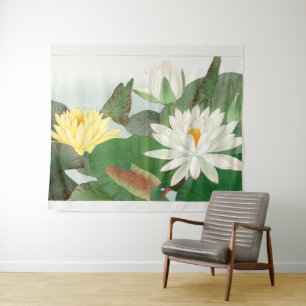 Nymphaea lotus, Japanese woodblock print, 1917 Tapestry