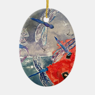Nymphs and Dragonfly Watercolor Painting Ceramic Tree Decoration
