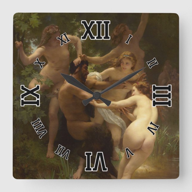 Nymphs and Satyr by William-Adolphe Bouguereau Square Wall Clock (Front)