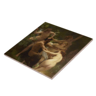 Nymphs and Satyr by William-Adolphe Bouguereau Tile
