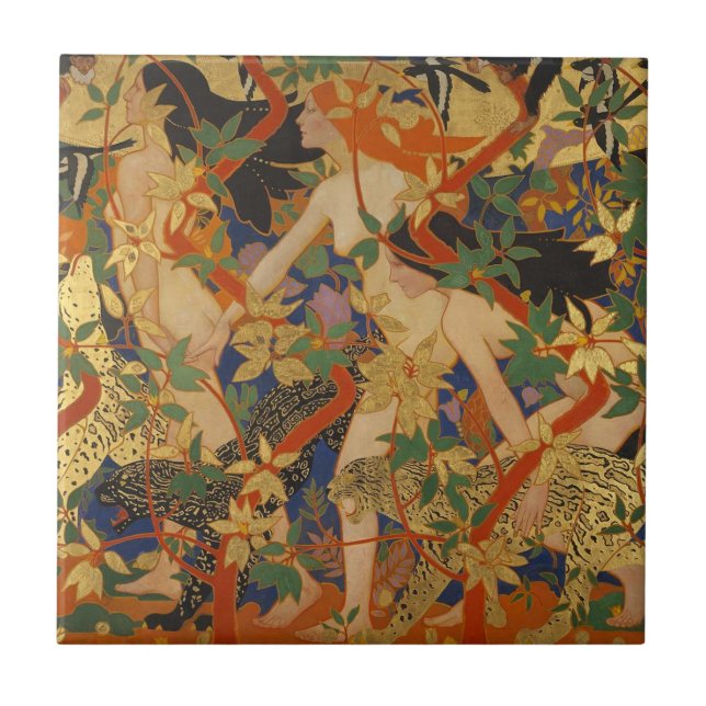 Nymphs art nouveau tile (Front)