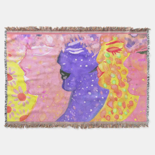 Nymphs Folk Art by AnyaC Throw Blanket (Front)