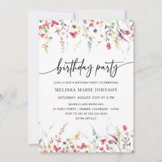 NYRA - Wildflower Birthday party invite template