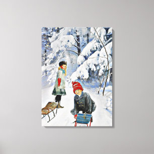 Nystrom - Children in the Snow, 1910 Canvas Print
