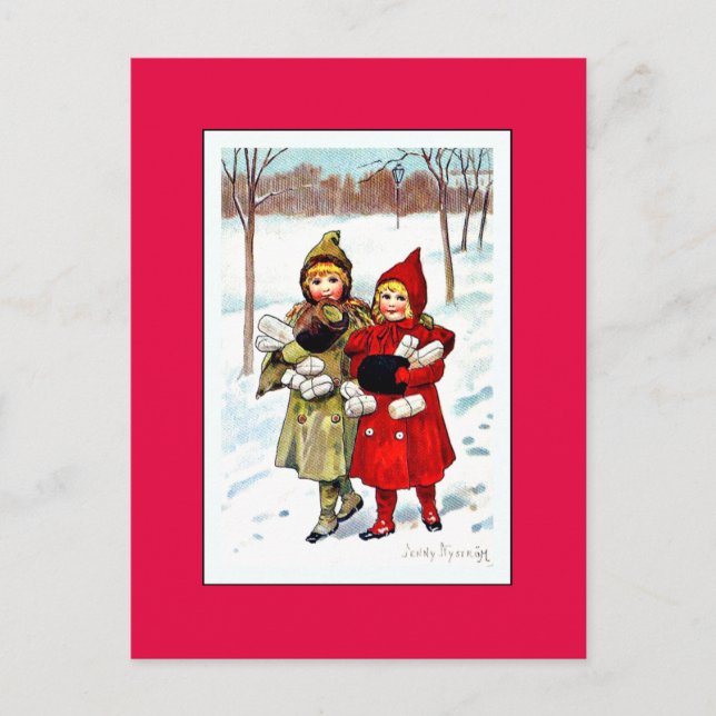 Nystrom - Children in the Snow (1), fine art Postcard (Front)