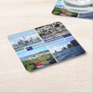 NZ Auckland Skyline - Wellington panorama - Square Paper Coaster