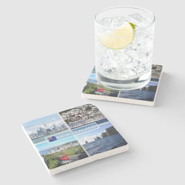 NZ Auckland Skyline - Wellington panorama - Stone Coaster (Side)