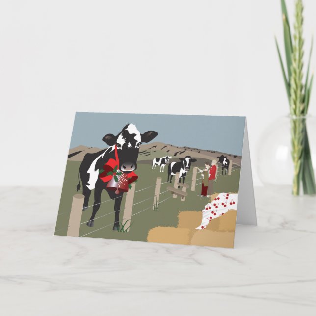 'NZ Christmas Cow Bell' Folded Greeting Card (Front)