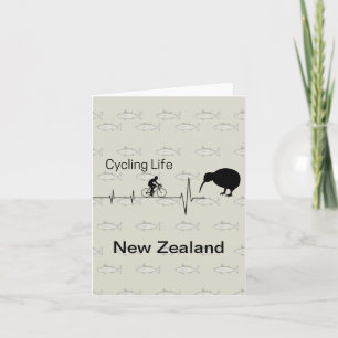 NZ Cycling Heartbeat Kiwi Bird Fish Pattern Custom Note Card