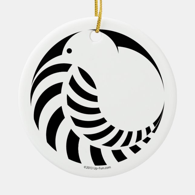 NZ Kiwi / Silver Fern Emblem Ceramic Tree Decoration (Front)