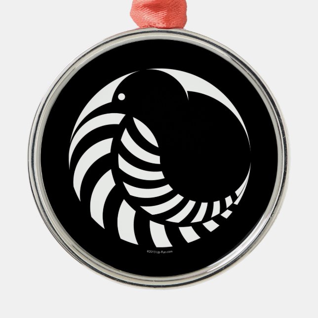 NZ Kiwi / Silver Fern Emblem Metal Tree Decoration (Front)