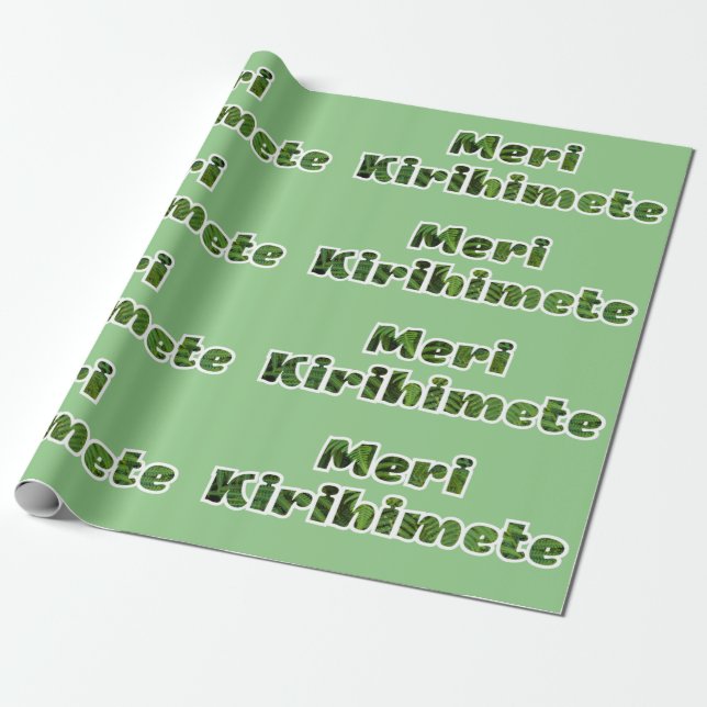 NZ KIWI XMAS MERI KIRIHIMETE TEXT GREEN CHRISTMAS  WRAPPING PAPER (Unrolled)
