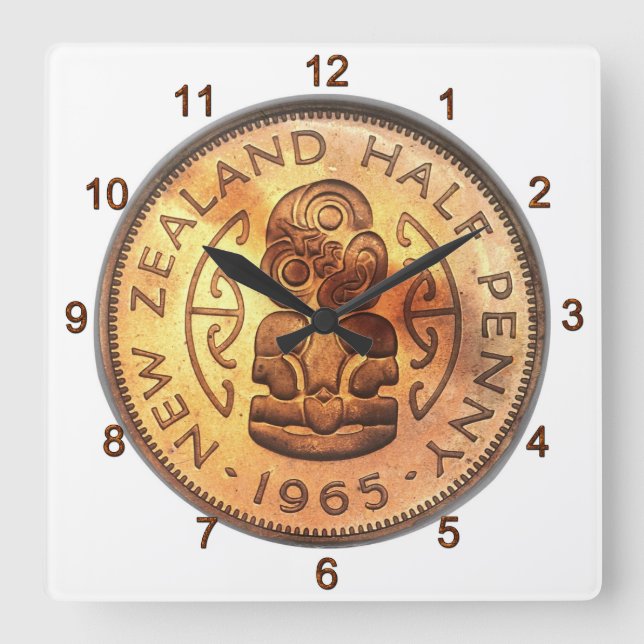 NZ New Zealand Half Penny Tiki Clock (Front)