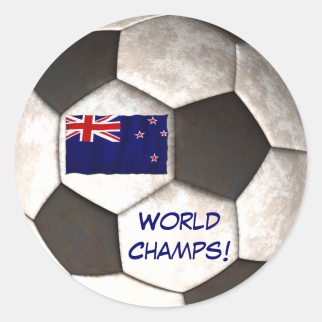 NZ Soccer Ball "World Champs" Football Classic Round Sticker (Front)