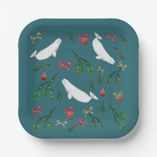 O Christmas Beluga Whale Illustration Holiday      Paper Plate