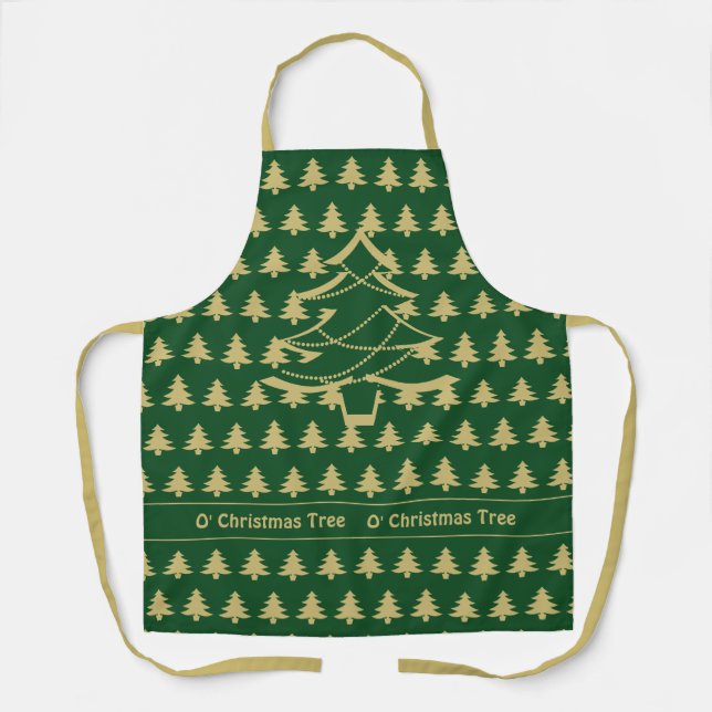 O' Christmas Tree Green/Gold Iconic Pattern Apron (Front)
