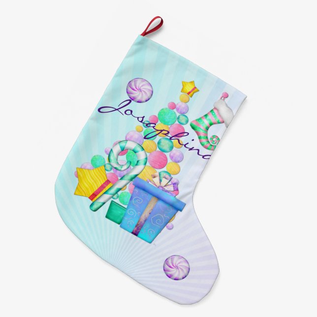 O Christmas Whimsey Folk Art Large Christmas Stocking (Front (Hanging))