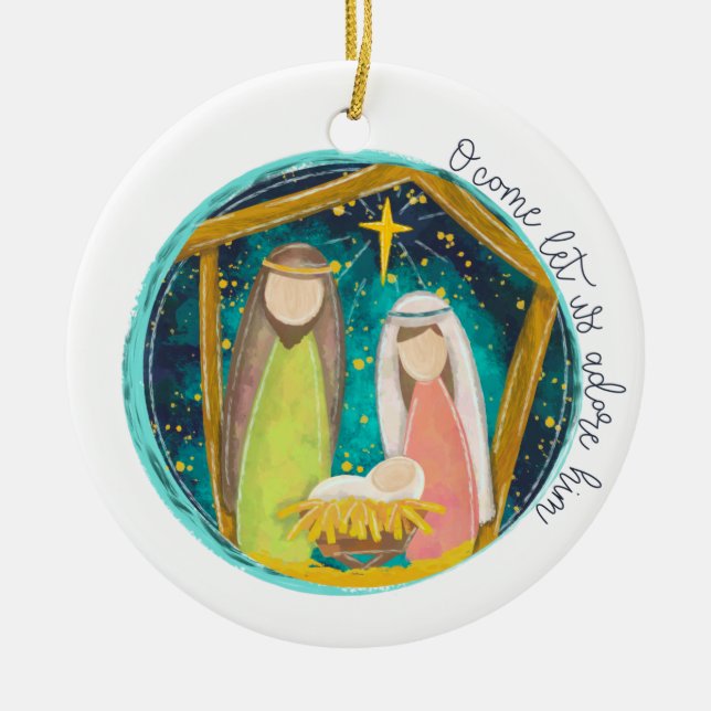 O Come Let Us Adore Him Ceramic Tree Decoration (Front)