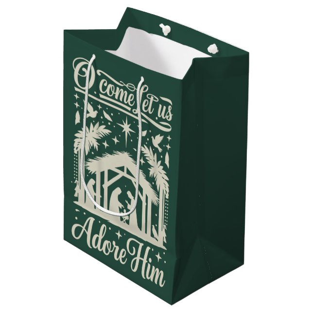 O Come Let Us Adore Him Nativity Scene Christian  Medium Gift Bag (Front Angled)
