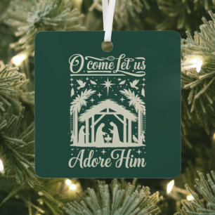 O Come Let Us Adore Him Nativity Scene Christian  Metal Tree Decoration