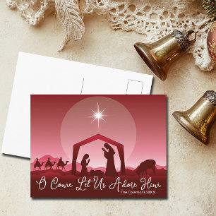 O Come Let Us Adore Him Nativity Scene Christmas Holiday Postcard